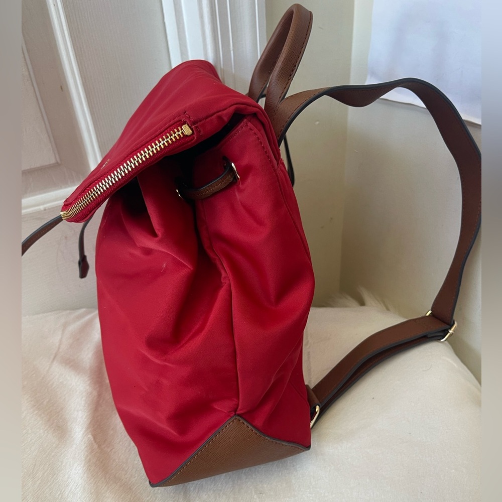 Karl Lagerfeld Cherry Red Backpack with Brown Accents EUC - Picture 3 of 9